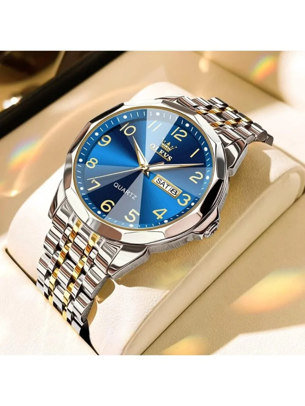Men's Silver And Blue Stainless Steel Analog Quartz Classic Waterproof Watch